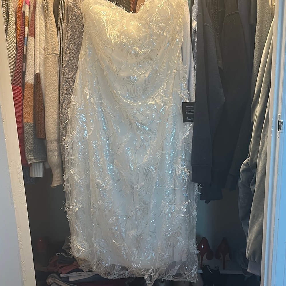 Lulu's White Feathered Dress
